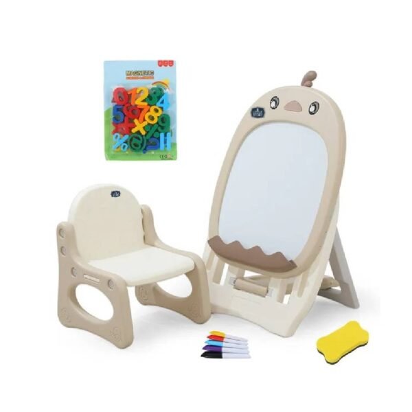 Little Story – Drawing Board with Chair, Magnetic Numbers, 5 Color Pen and Eraser- Beige