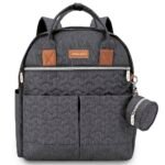 Little Story – Quilted Diaper Backpack W/ Pacifier Bag And Stroller Hooks – Grey