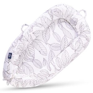 Little Story Soft Breathable Fiberfill Newborn Lounger Bed - Flora White Grey