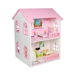 Little Story Wooden Dollhouse 2 floor Villa with Furniture & Accessories - Pink