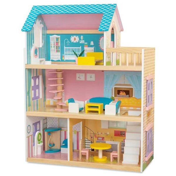 Little Story – Wooden Dollhouse 3 floors w/ Furniture, Accessories & Dolls – Multicolor