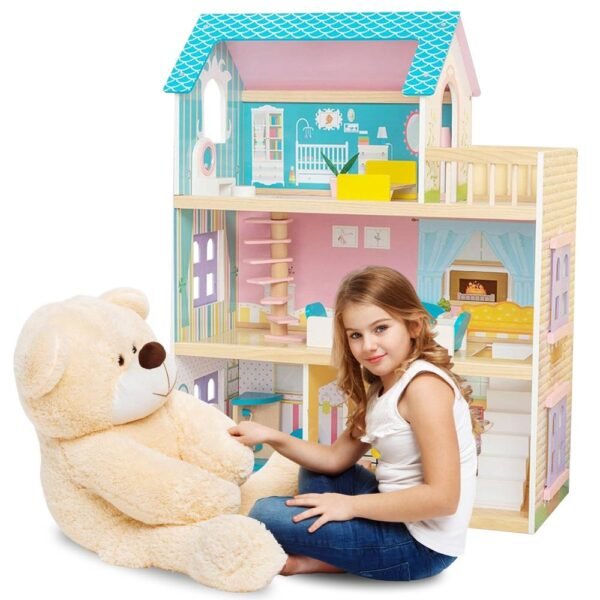 Little Story – Wooden Dollhouse 3 floors w/ Furniture, Accessories & Dolls – Multicolor