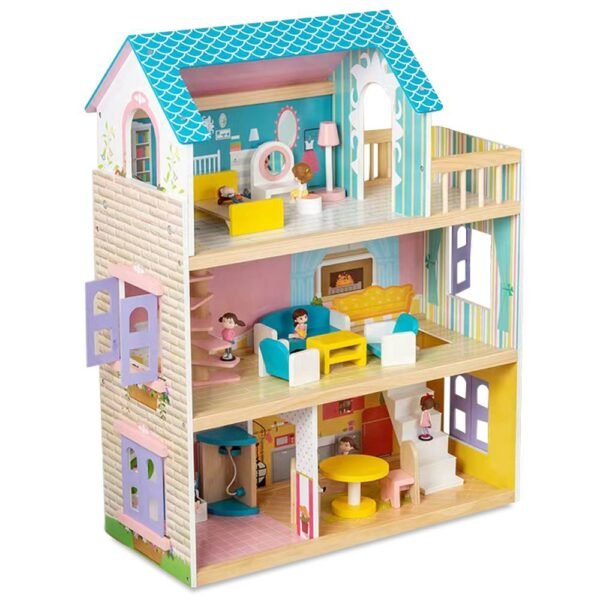 Little Story – Wooden Dollhouse 3 floors w/ Furniture, Accessories & Dolls – Multicolor