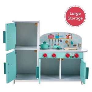 Little Story Wooden Kitchen w/ Refrigerator and Accessories - Teal