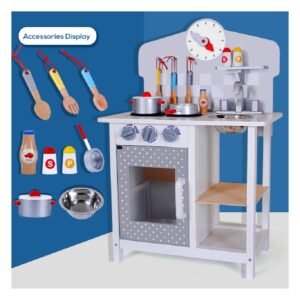 Little Story Wooden Kitchen w/ Wall Clock - Slate Grey