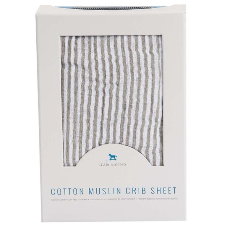 Little Unicorn Cotton Muslin Crib Sheet - Grey Stripe