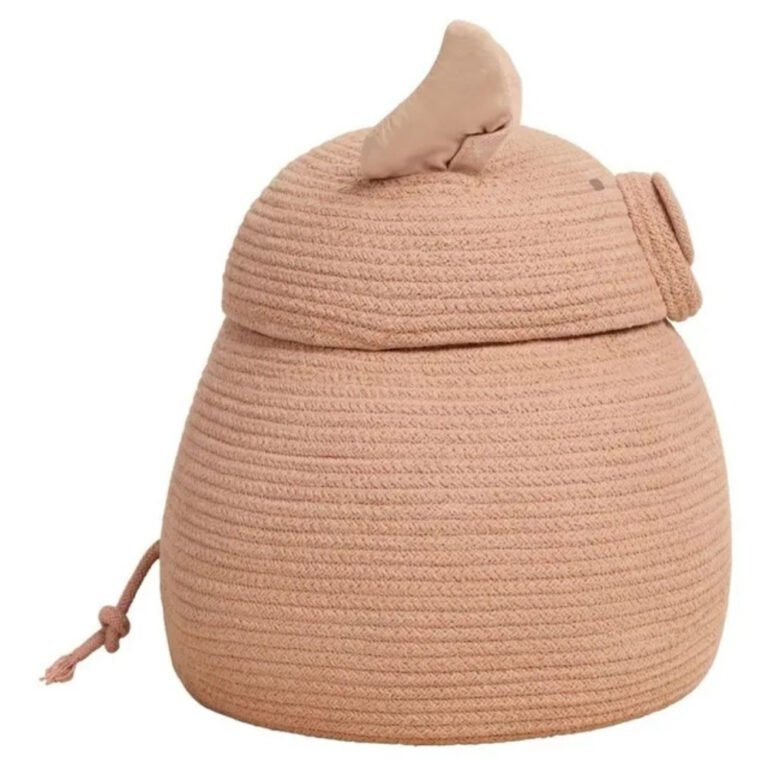 Lorena Canals Peggy the Pig Storage Basket – Rose Cotton Animal Organizer for Kids Room & Nursery
