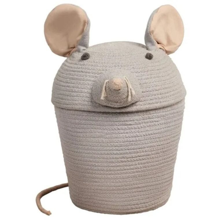 Lorena Canals Renata the Rat Storage Basket – Grey Cotton Animal Organizer for Kids Room & Nursery