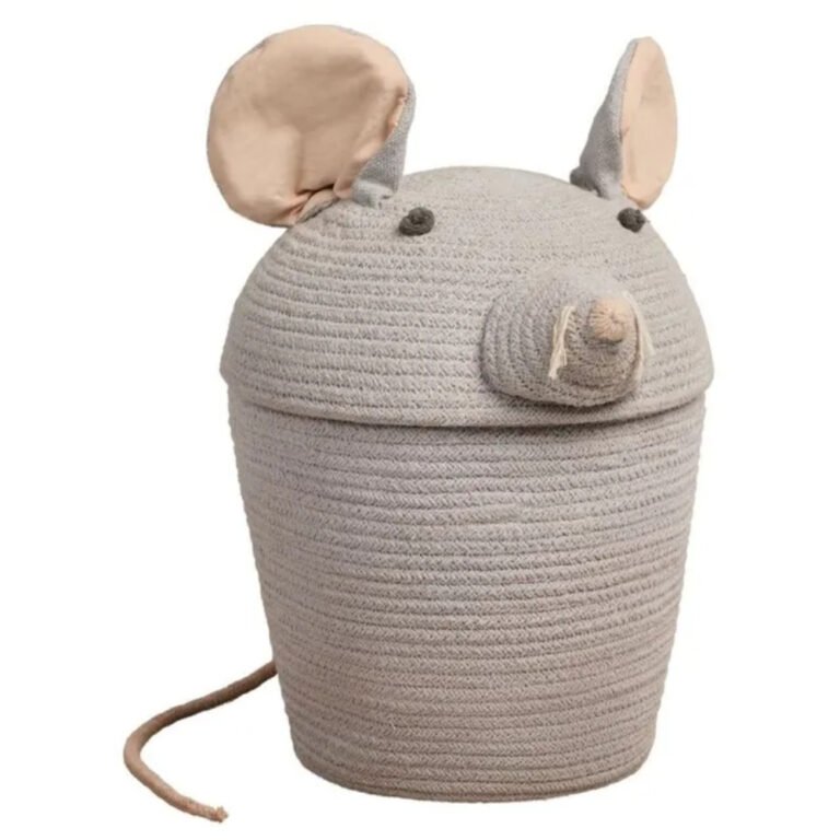 Lorena Canals Renata the Rat Storage Basket – Grey Cotton Animal Organizer for Kids Room & Nursery