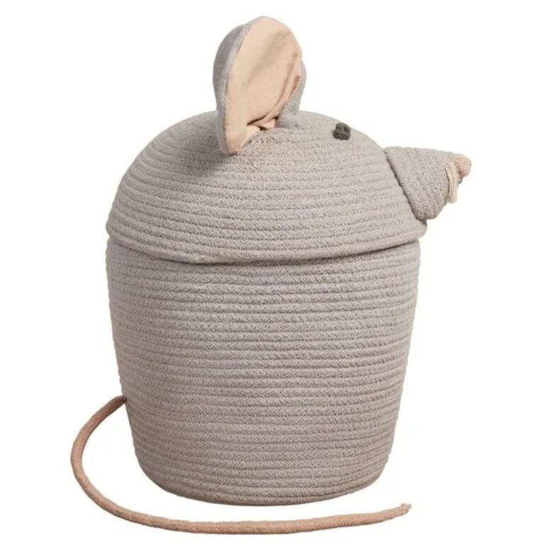 Lorena Canals Renata the Rat Storage Basket – Grey Cotton Animal Organizer for Kids Room & Nursery