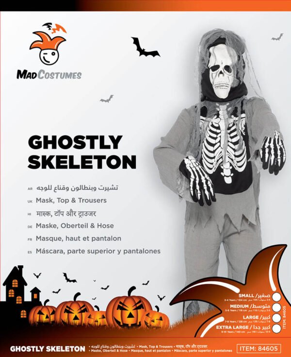 Mad Costumes – Ghostly Skeleton Kids Halloween Costume – Grey