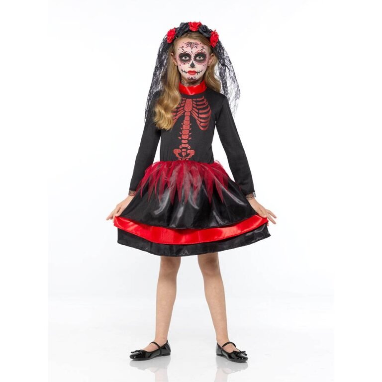 Mad Costumes - Red Day Of The Dead Senorita Kids Halloween Costume - Black