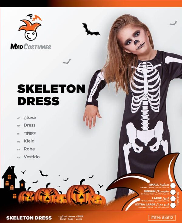 Mad Costumes – Skeleton Dress Kids Halloween Costume – Black