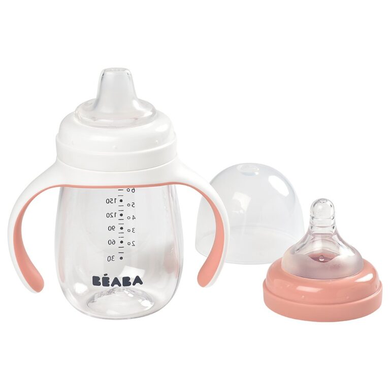 Beaba - 2-in-1 Learning Cup/ Feeding Bottle - Old Pink