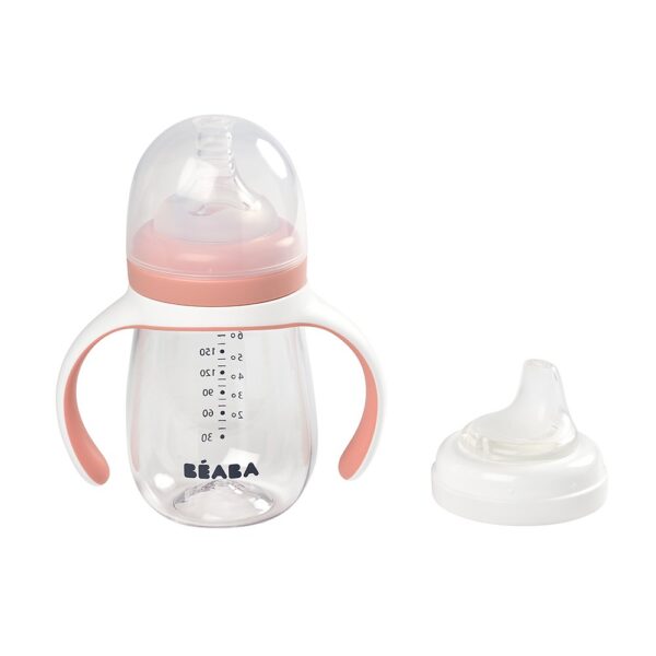 Beaba – 2-in-1 Learning Cup/ Feeding Bottle – Old Pink