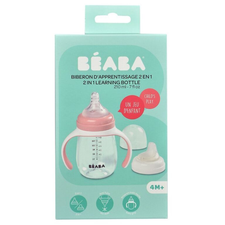 Beaba - 2-in-1 Learning Cup/ Feeding Bottle - Old Pink