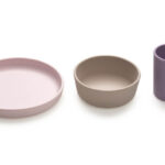 Melii – 3 Piece Silicone Feeding Set (Plate, Bowl & Cup) Purple, Pink, Grey