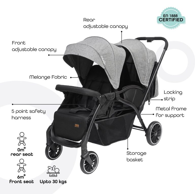 Moon - Dois Foldable Twin Stroller - Grey