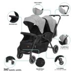 Moon – Dois Foldable Twin Stroller – Grey
