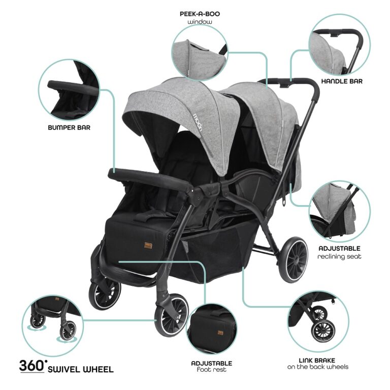 Moon - Dois Foldable Twin Stroller - Grey