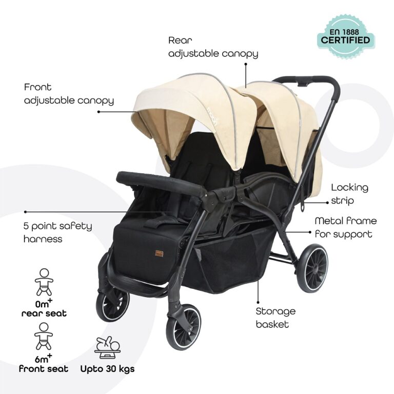 Moon - Dois Foldable Twin Stroller - Beige
