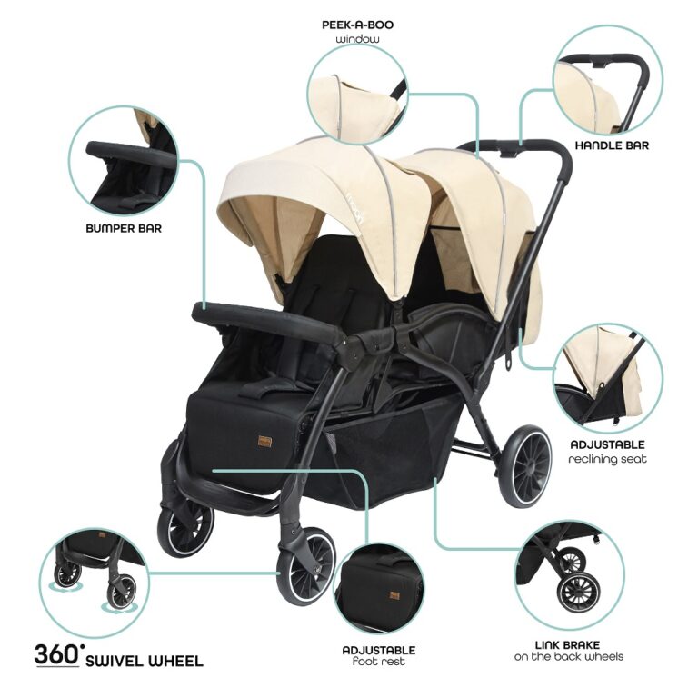 Moon - Dois Foldable Twin Stroller - Beige