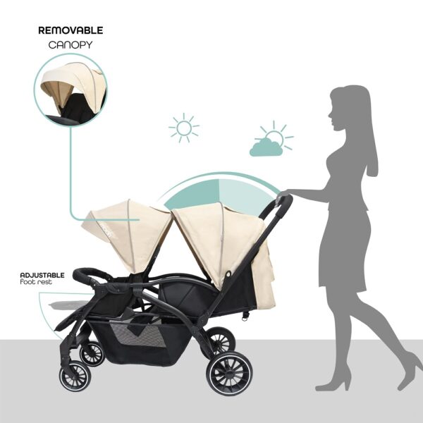 Moon – Dois Foldable Twin Stroller – Beige