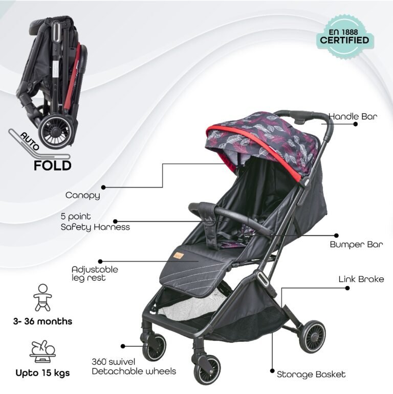 Moon - Pronto auto fold - light weight/Compact fold/ Travel Cabin Stroller From birth to 3 Years)(0-18kg)- Leaf Pattern