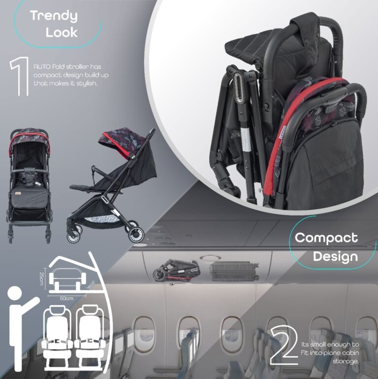 Moon - Pronto auto fold - light weight/Compact fold/ Travel Cabin Stroller From birth to 3 Years)(0-18kg)- Leaf Pattern