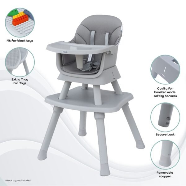Moon – 6-in-1 High Chair With Safety Harness and Belt – Grey