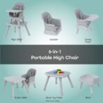 Moon – 6-in-1 High Chair With Safety Harness and Belt – Grey