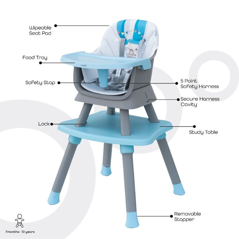 Moon - 6-in-1 High Chair With Safety Harness and Belt - Blue