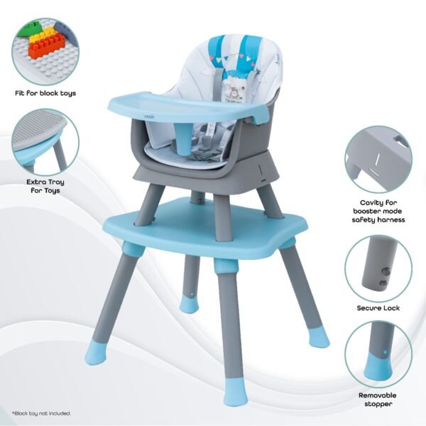 Moon – 6-in-1 High Chair With Safety Harness and Belt – Blue