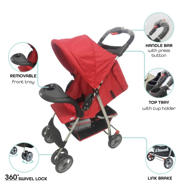 Moon - Bezik One Fold Stroller - Dark Red