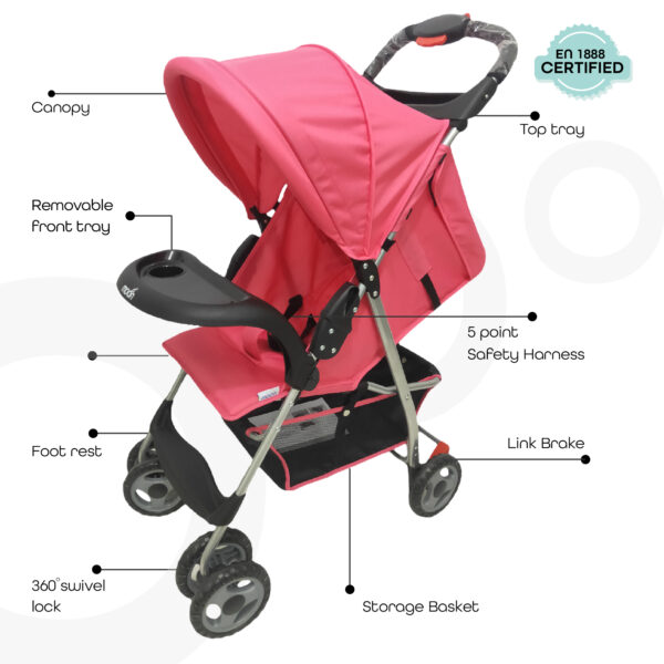 Moon – Bezik One Fold Stroller – Pink