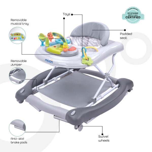 Moon – Crusie 4-in-1 Walker With Music Box – Grey