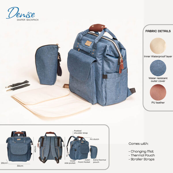 Moon – Denise Diaper Backpack – Blue Fabric