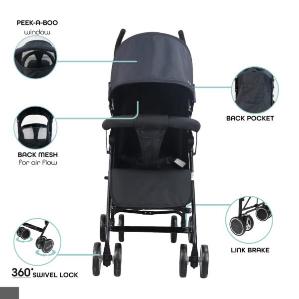 Moon – Neo Plus Light Weight Travel Stroller – Dark Grey