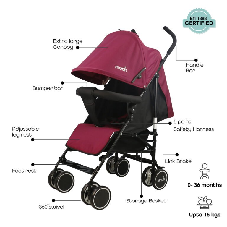Moon - Neo Plus Light Weight Travel Stroller - Dark Red