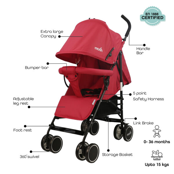 Moon – Neo Plus Light Weight Travel Stroller – Fire Red