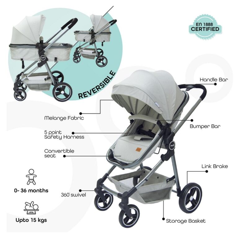 Moon- Pro 2 in 1 Convertible to Carrycot, Reversable Stroller - Grey