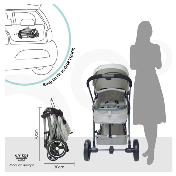 Moon- Pro 2 in 1 Convertible to Carrycot, Reversable Stroller – Grey