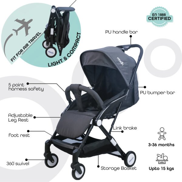 Moon – Travel-Lite Cabin Stroller – Dark Grey