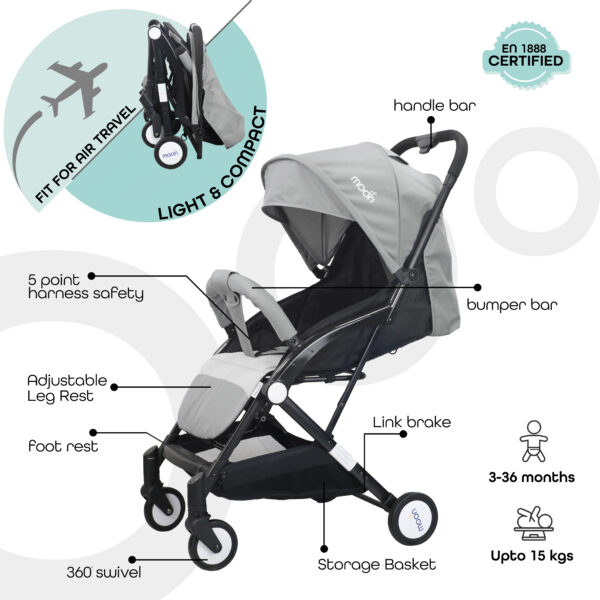 Moon – Travel-Lite Cabin Stroller – Light Grey