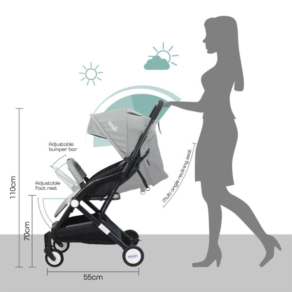 Moon – Travel-Lite Cabin Stroller – Light Grey