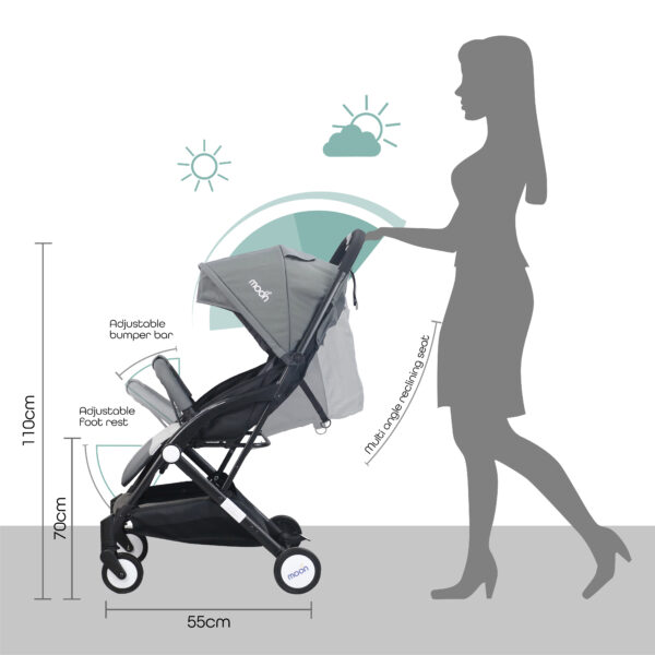 Moon – Travel-Lite Cabin Stroller – Mid Grey