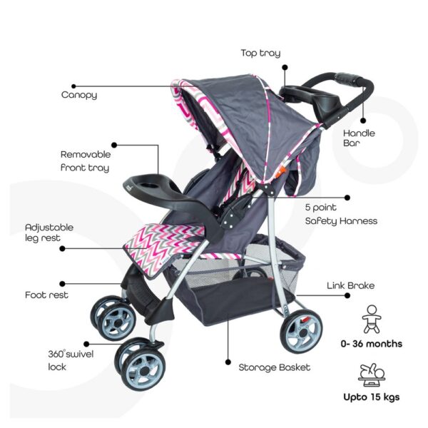Moon – Trek One- Fold Travel Stroller – Pink