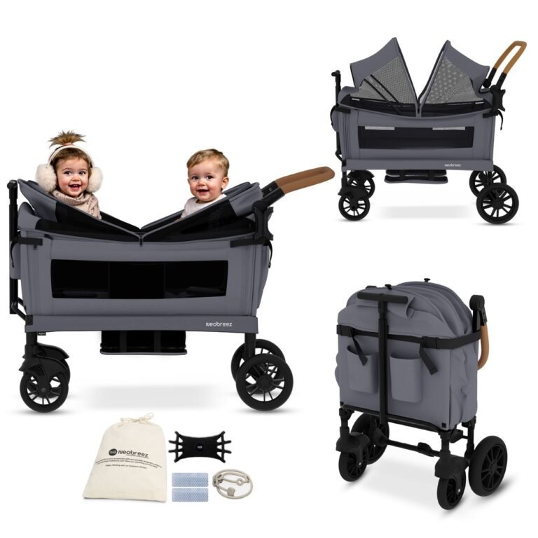 Neobreez -ADVI Wagon Cargo Push & Pull Foldable Double Stroller For 2 Kids -Dark Gray