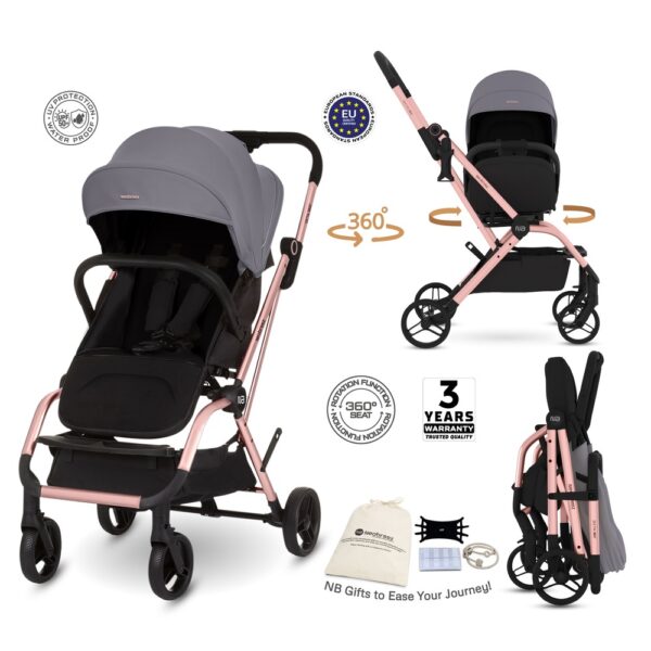 Neobreez -OCTA 360° Rotate Seat Lightweight Compact Travel Toddler Baby Stroller – Medium Gray
