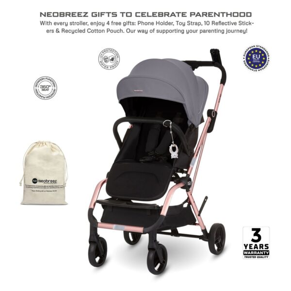 Neobreez -OCTA 360° Rotate Seat Lightweight Compact Travel Toddler Baby Stroller – Medium Gray